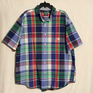 Chaps Multicolor Plaid Short-Sleeve Button-Down Shirt Size XXL